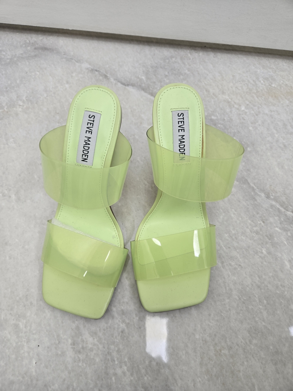 Steve Madden Neon Lime Lucite Double-Strap Slide Mules